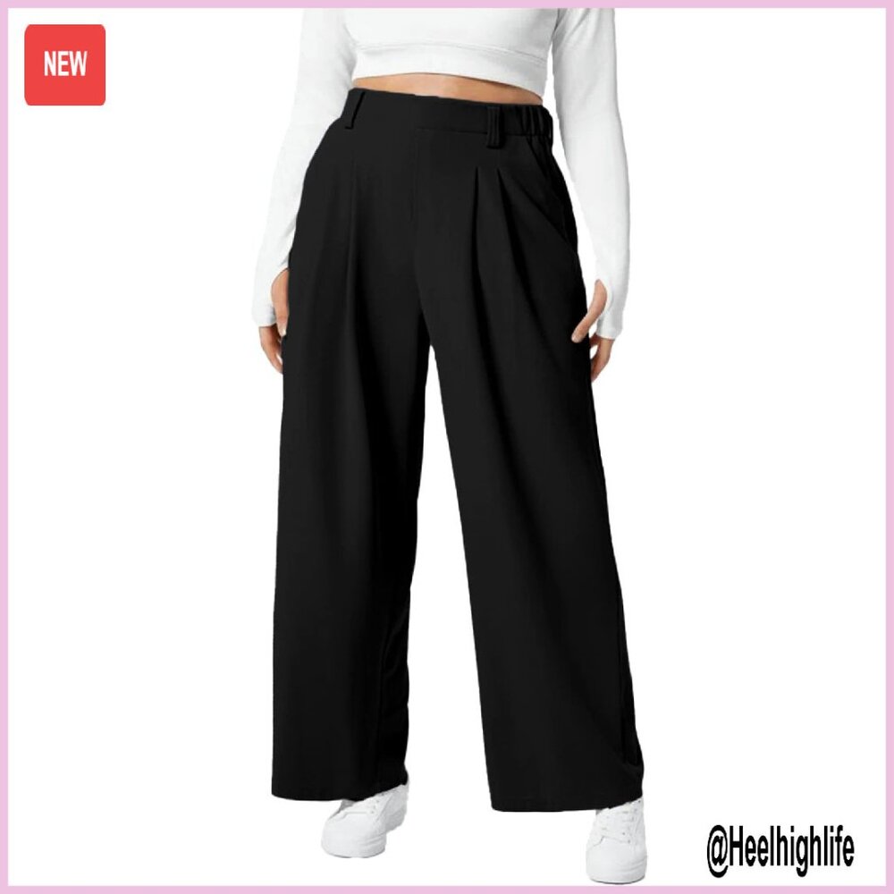 Plus Size Wide Leg Dress Pants Elastic High Waisted Palazzo Trousers